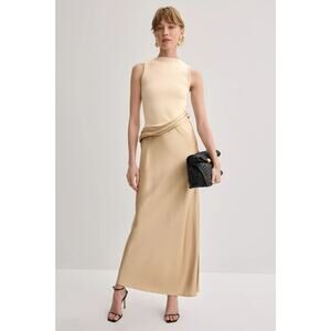 Nanushka Cobee Ribbed Jersey and Slip Satin Maxi Dress Ivory, Size XL, Rt. $745